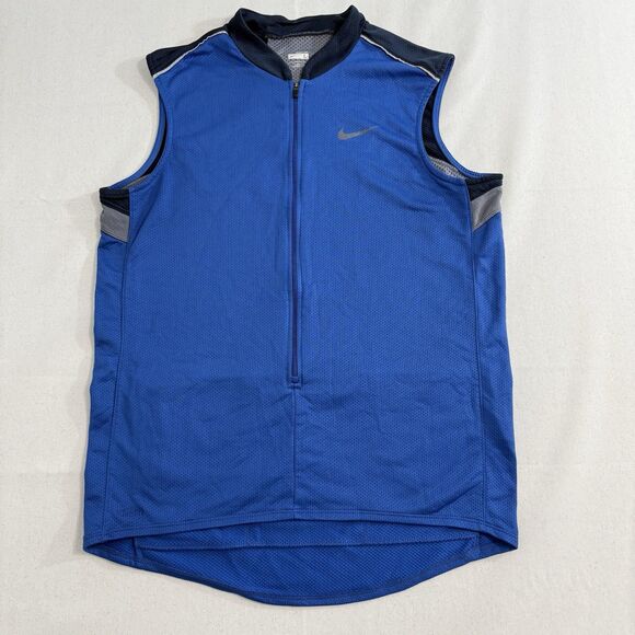 Nike Shirt Mens Large Blue Sleeveless Tank Top Zip Running Cycling - Picture 1 of 11